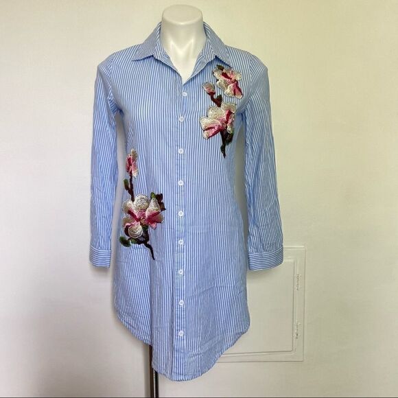 Shein Embroidered Button Down Shirt Dress - Picture 1 of 8